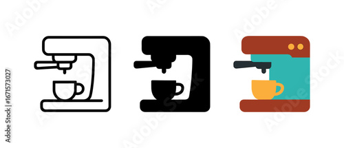 Coffee machine icons: outline, solid, and colorful styles for home and cafe decor