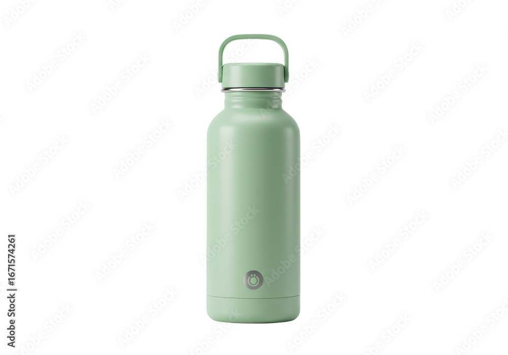 Isolated green bottle with handle, sustainable drinkware for hydration, stylish design Isolated green bottle with handle, sustainable drinkware for hydration, stylish design
