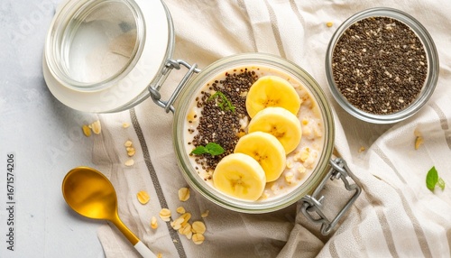 Overnight Oats with Banana and Chia Seeds in Jar