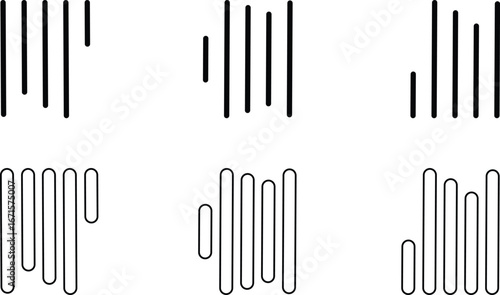 Align line icon set with vertical alignment, bar and equalizer style symbols. Collection of solid and outline vector icons for UI, UX, apps, charts, graphs, typography, design and document layout