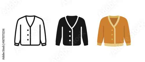 Varied cardigan design in outline, filled, and color styles