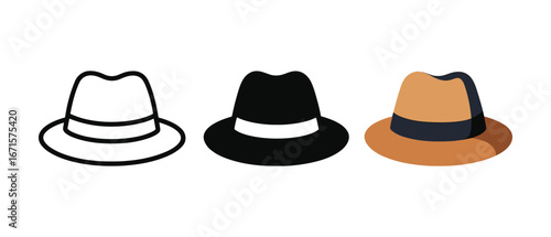 Trio of fedora hats in minimalist, silhouette, and color styles