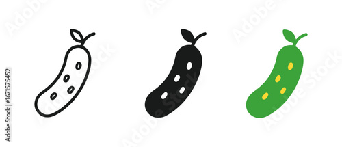 Simple cucumber icons in minimalist style with outline and solid variations