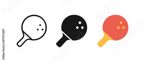Ping pong paddle icons in minimalistic and colorful styles