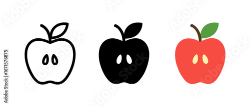 Minimalist apple icons in line and solid styles for modern design projects