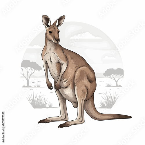 Vector illustration of a kangaroo in Australian outback habitat