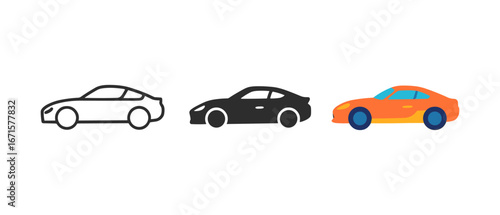 Evolution of car designs: outline, silhouette, and colorful styles