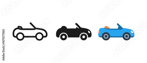 Evolution of car designs: outline, silhouette, and colorful convertible icons