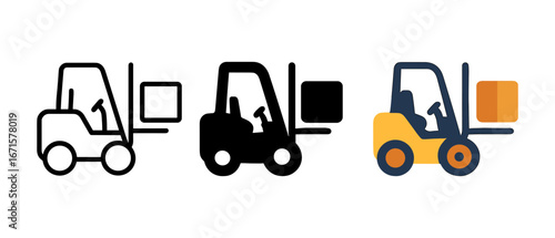 Forklift set: outline, solid, and flat color versions for versatile design use