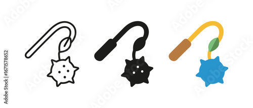Medieval flail icons in flat, outline, and color for weapon design