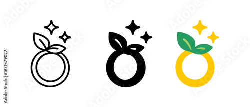 Minimalist fruit logo designs featuring sparkling orange icons