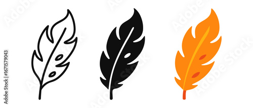 Minimalist feather icons in monochrome and vibrant colors