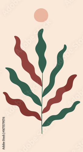 Abstract warm tones botanical abstract design with earthy hues and organic shapes