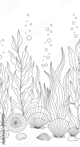 Decorative undersea flora bubbles and reeds design element for aquatic themes