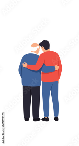 Generational support and familial bonds elderly man embraced by younger man showing care and affection
