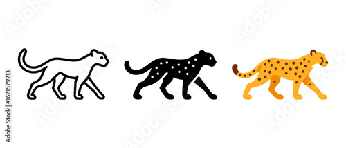 Cheetah silhouette and color variations in minimalist design