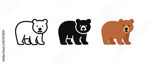 Polar, black, and brown bear icons in minimalist flat design