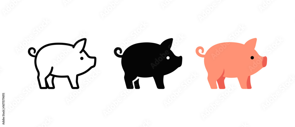 Fototapeta premium Flat pig silhouettes in various colors: playful animal design