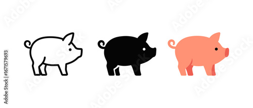 Flat pig silhouettes in various colors: playful animal design