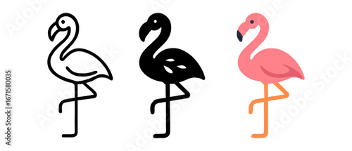 Stylized flamingo designs in minimalist, silhouette, and colorful formats