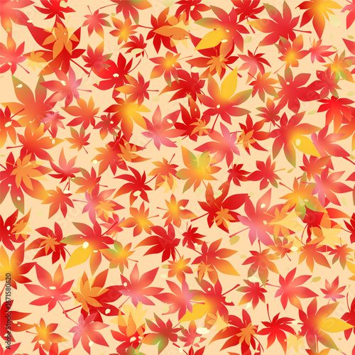 紅葉シームレスパターン　秋色グラデーション