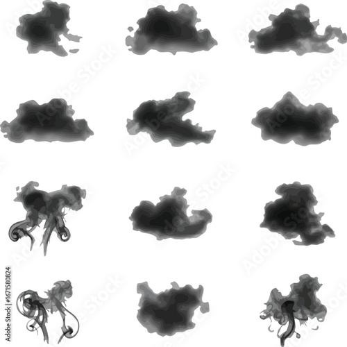 Black and white cloud collection with watercolor and vector design elements