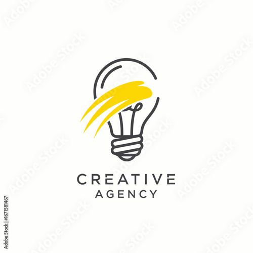 Creative agency logo featuring a lightbulb with a yellow brushstroke, representing innovative ideas and business solutions.