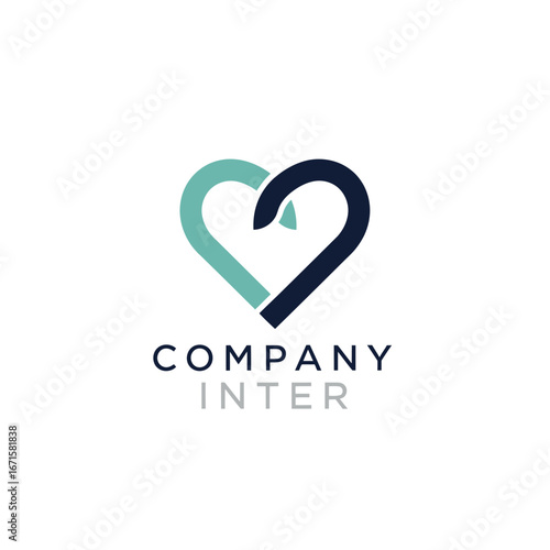 A modern logo featuring a stylized heart shape formed by two interlocking curved lines in teal and navy blue, with the text "COMPANY INTER" below.