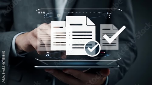 Man Reviewing Digital Documents on Tablet