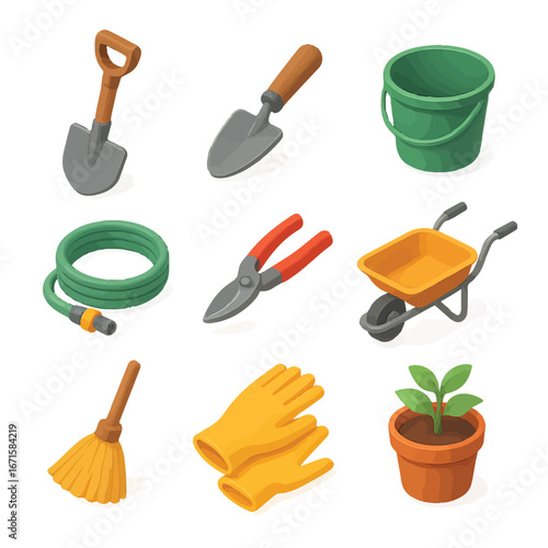 Collection of essential gardening tools for planting season and landscaping projects