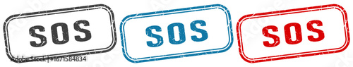 sos stamp. sos rectangular stamp set isolated on white background