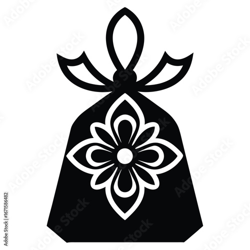 ornamented gift bag vector icon