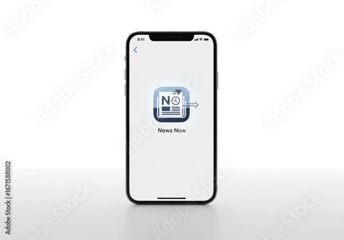 Smartphone screen showing a news application icon for digital media consumption. Mockup representing online information and modern communication