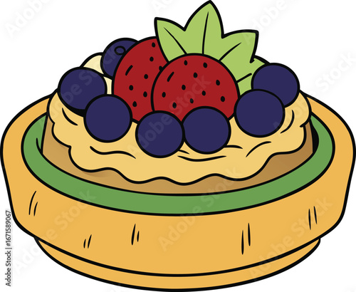Delicious cobbler dessert with fresh berries on white background