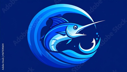 Blue marlin in ocean waves