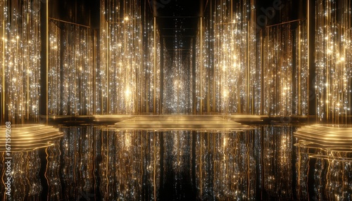 Wallpaper Mural Glimmering gold curtains & dark floor reflections Torontodigital.ca