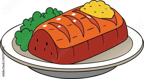Hearty meatloaf and mashed potatoes dinner illustration