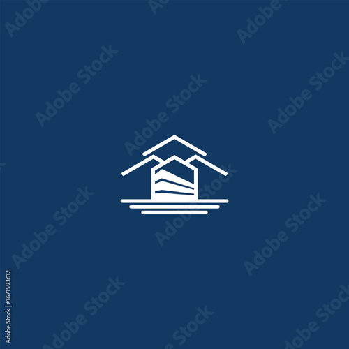 Wallpaper Mural line art logo of a modern building with layered roof elements, representing real estate, property development, or architecture firms. Perfect for branding construction businesses and housing projects. Torontodigital.ca