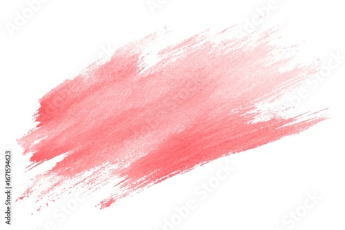 Textured swath of light red watercolor paint on white. Abstract background with soft edges and visual depth from varying color intensity
