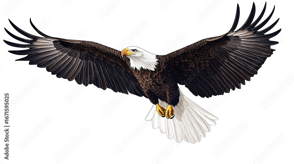 Obraz premium American bald eagle flying isolated on transparent background