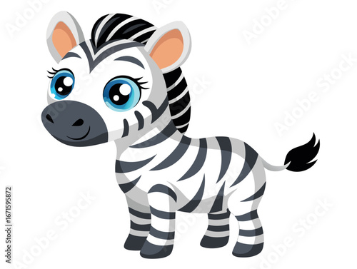 Cute cartoon zebra with big eyes, adorable animal