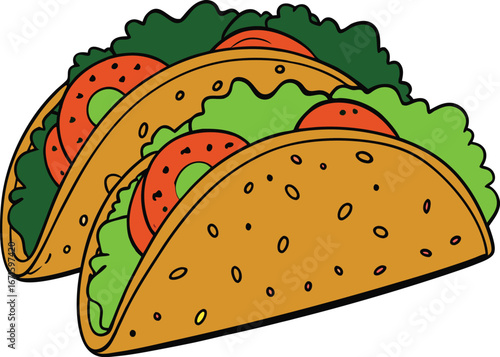 Delicious tacos with beef cheese and lettuce illustration