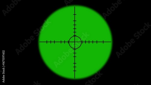 Sniper Scope Reticle Green Illuminated Crosshairs Targeting System Precision Aiming Device Military Weaponry Tactical Gear Hunting Simulation Gaming Interface Digital Overlay