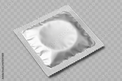 Silver Condom Wrapper Lying on a Transparent Background