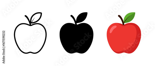 Minimalist apple designs in outline, silhouette, and colorful styles