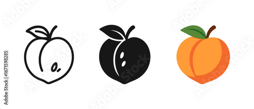 Minimalist peach designs in outline, silhouette, and color styles