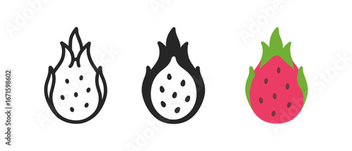 Colorful and minimalistic dragon fruit design in linear and flat styles
