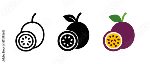 Passion fruit icons in linear, solid, and colorful styles for fresh design projects