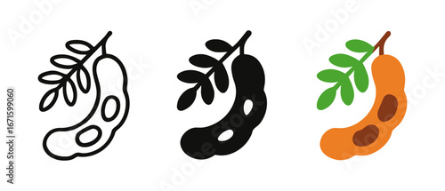 Triple bean pod icons in minimalist, silhouette, and colorful styles