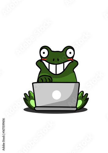 Illustration of a frog working with a laptop